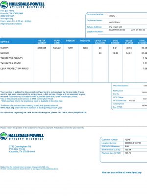 Tennesse utility bill template