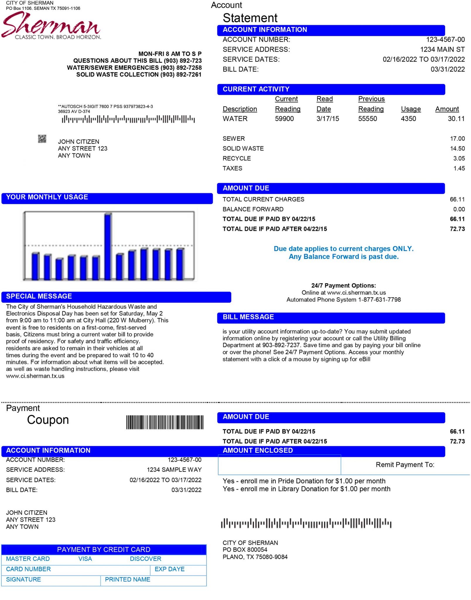 Texas Fake utility bill template