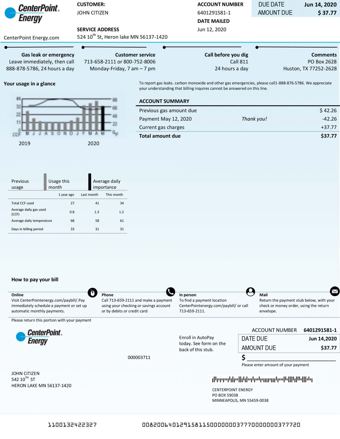 Texas Fake utility bill template