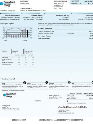 Center Point utility bill template