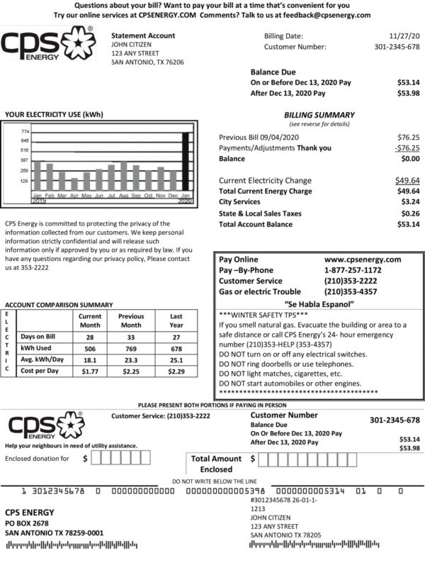 CPS ENERGY utility bill template