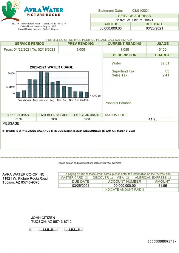 Arizona utility bill template