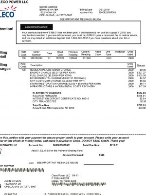 Louisiana fake utility bill