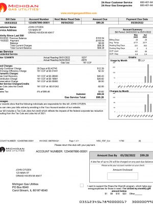 Michigan fake utility bill for proof of address