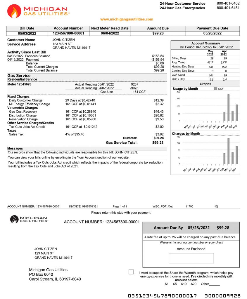 Michigan Fake utility bill template