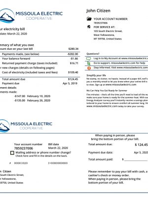 Montana utility bill template