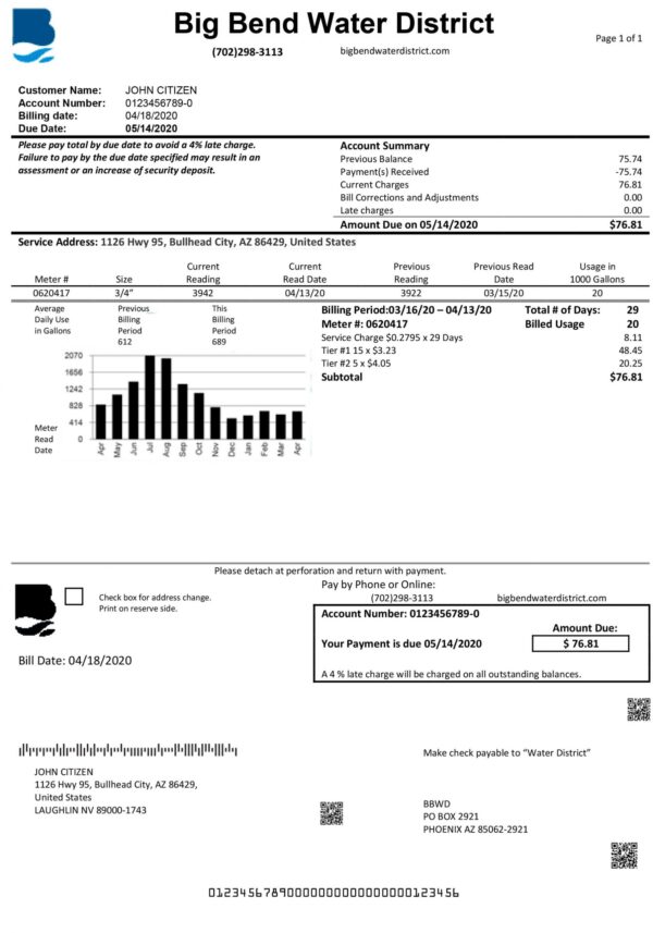 Nevada utility bill for proof of address