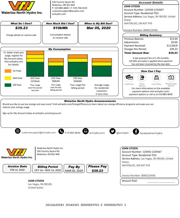 North Carolina utility bill template