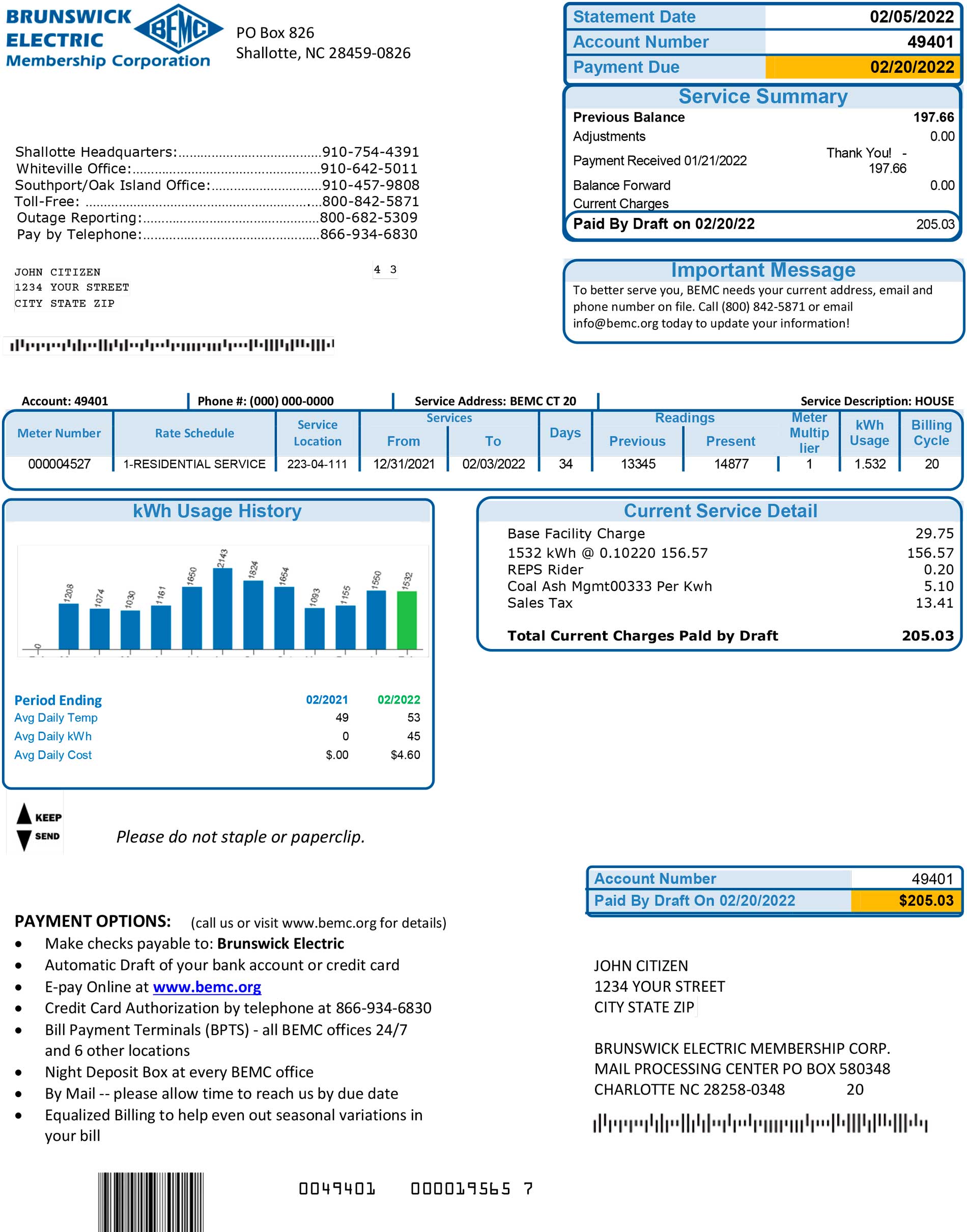 North Carolina Fake utility bill template