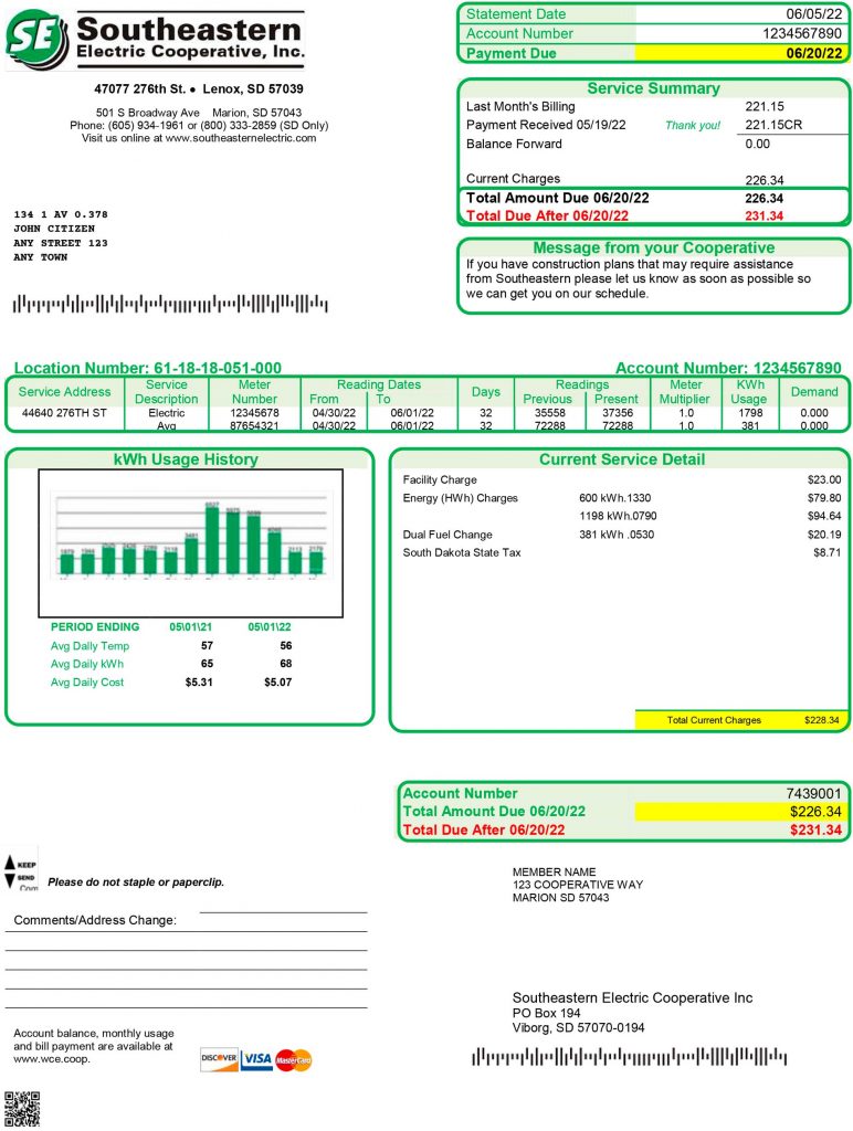 South Dakota Fake utility bill template