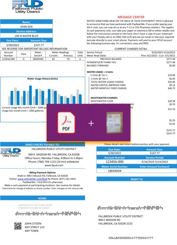 california utility bill for proof of address