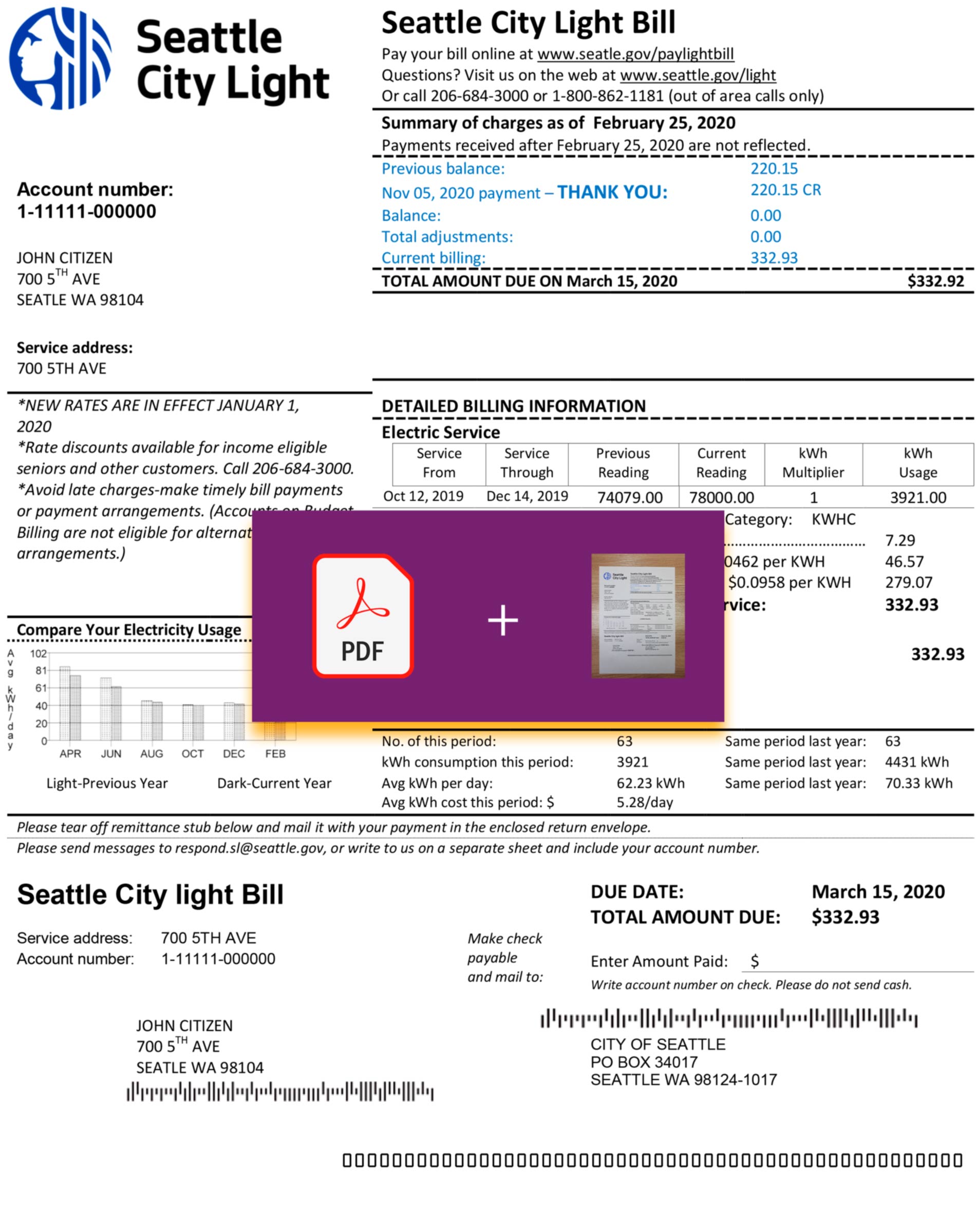 Washington Fake utility bill template