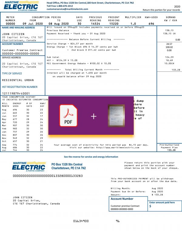 Canada fake utility bill for proof of address