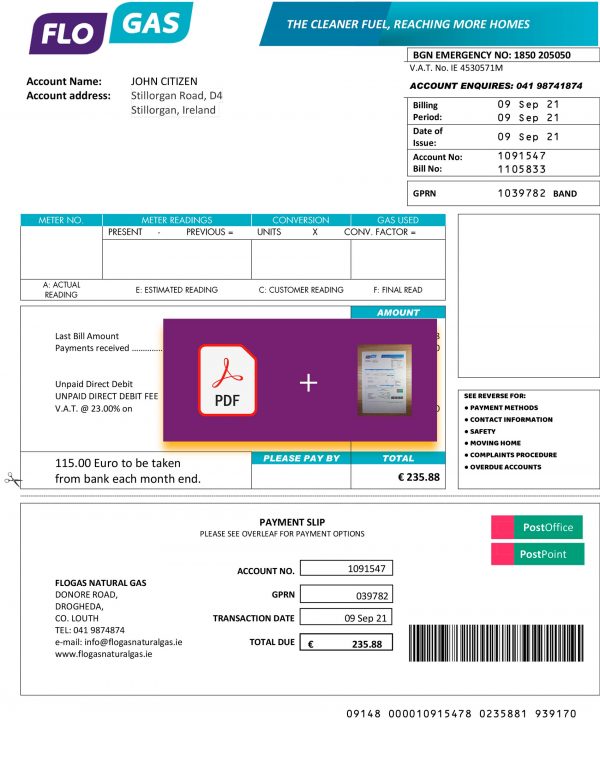 Ireland fake utility bill for proof of address