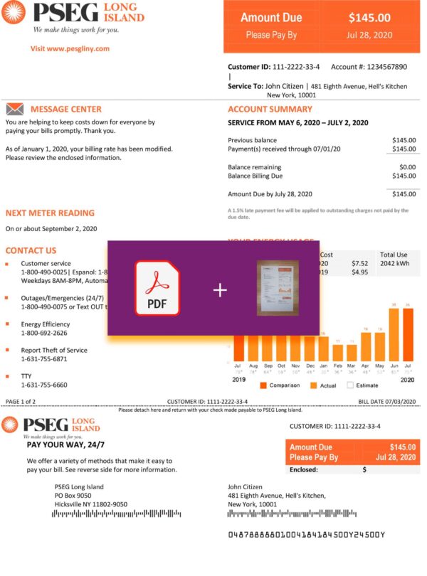 PSEG utility bill for proof of address