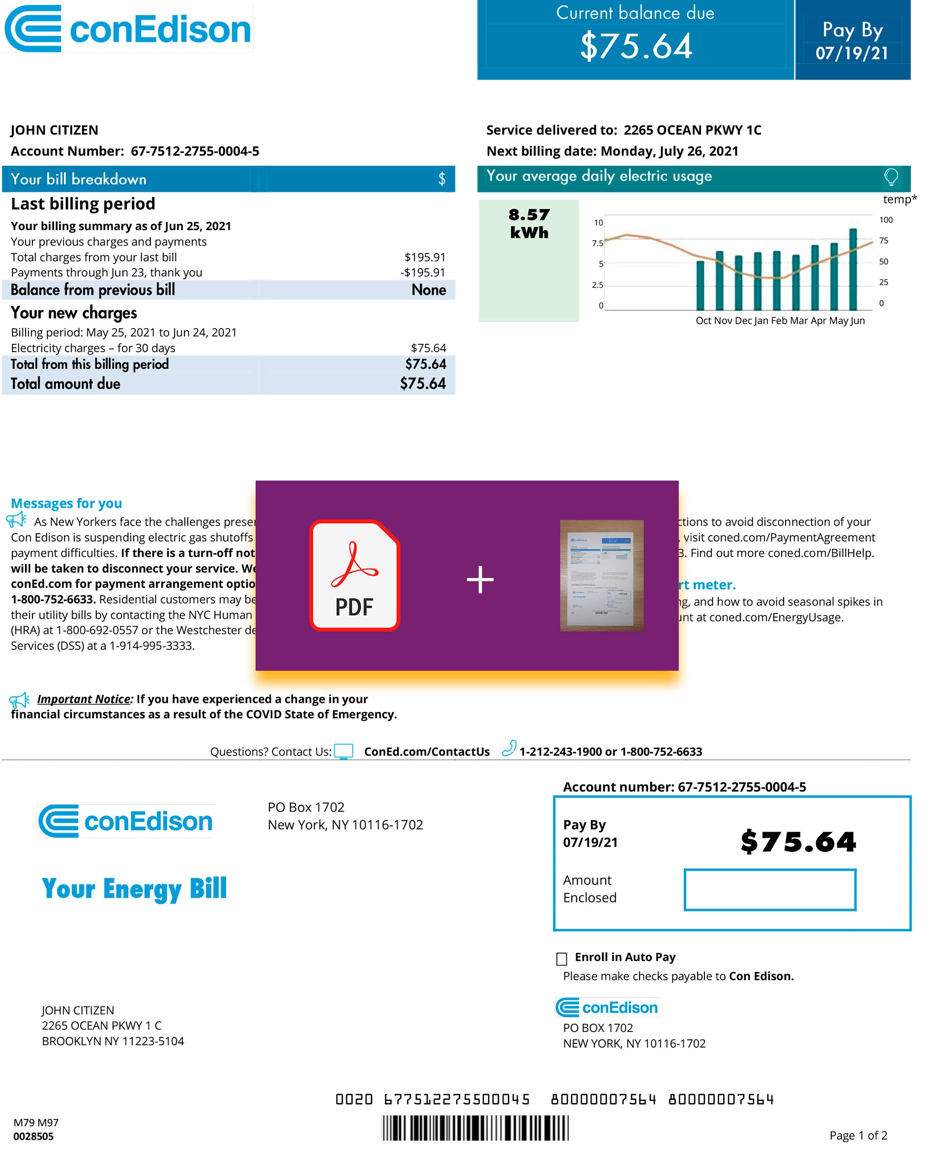 New York Fake utility bill template