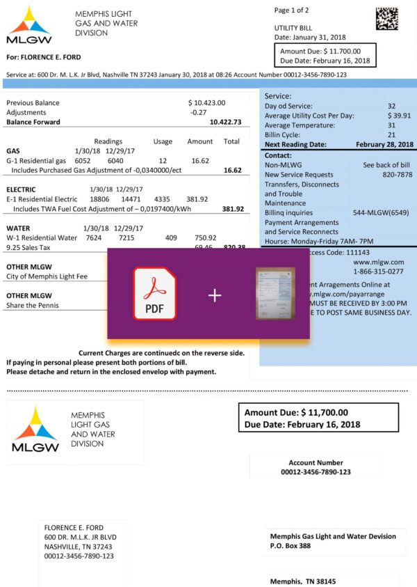 Tennesse utility bill template