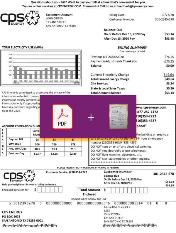 CPS ENERGY Fake utility bill