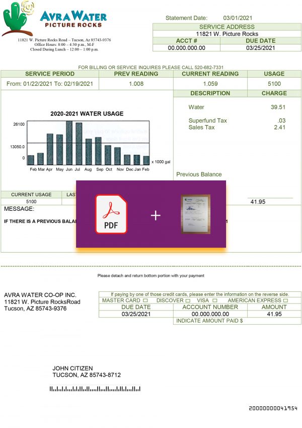 Arizona Fake utility bill