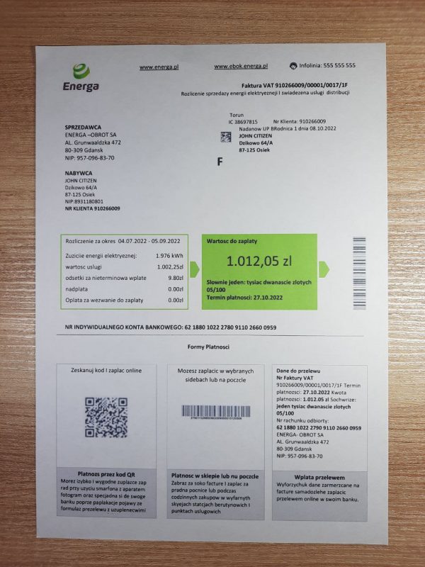 Poland fake utility bill
