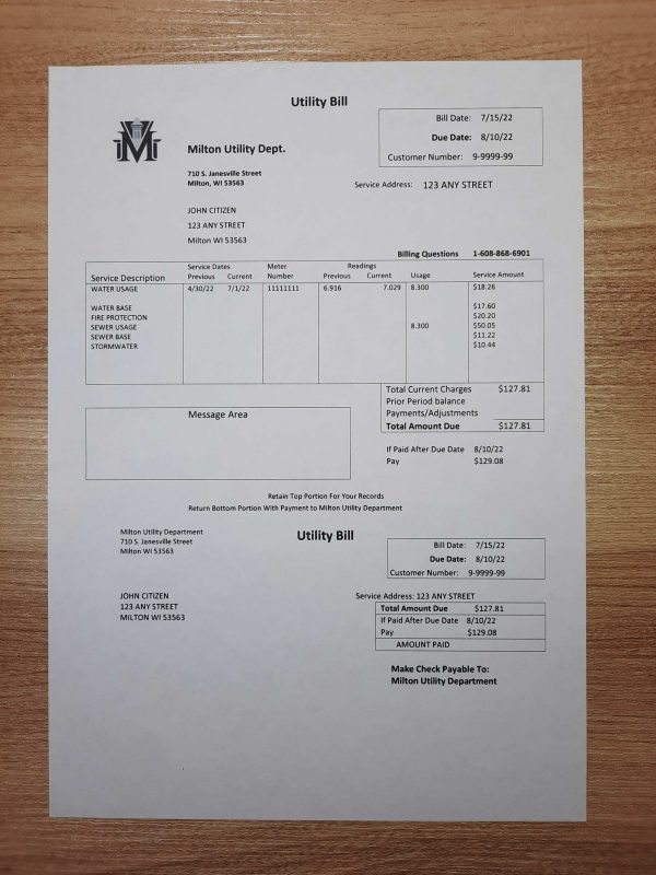 USA Milton Utility bill