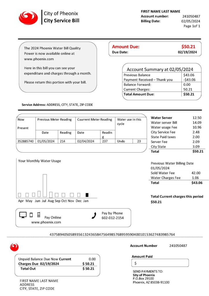 Arizona fake utility bill for proof of address