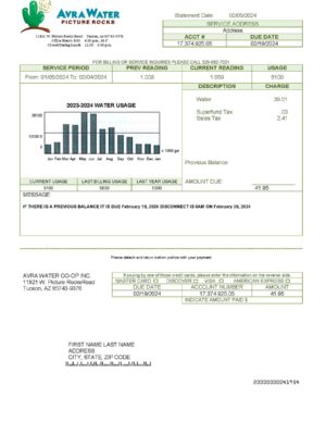 Arizona utility bill template