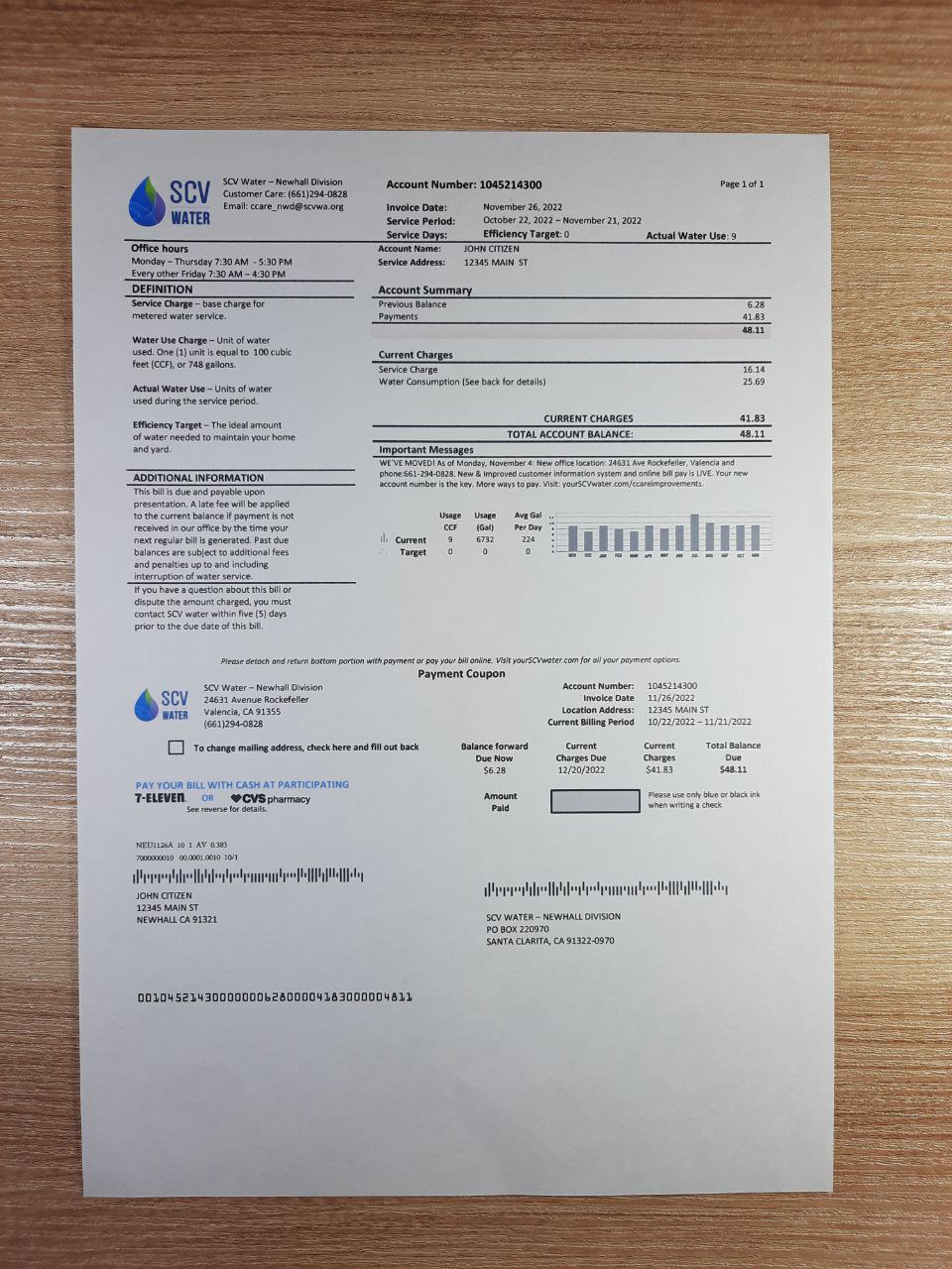 California Fake utility bill template