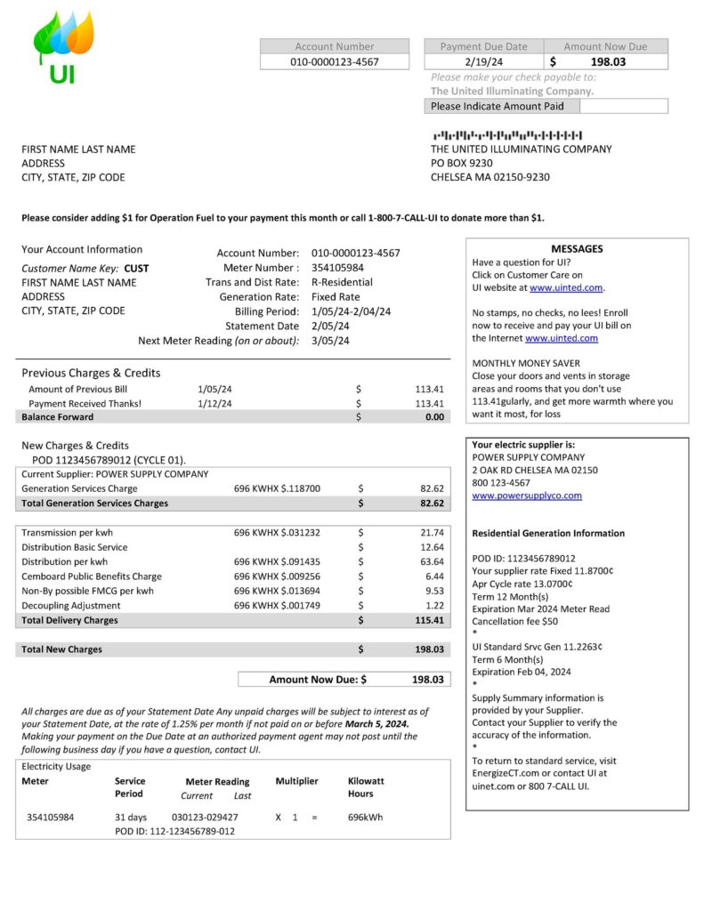 Massachusetts fake utility bill