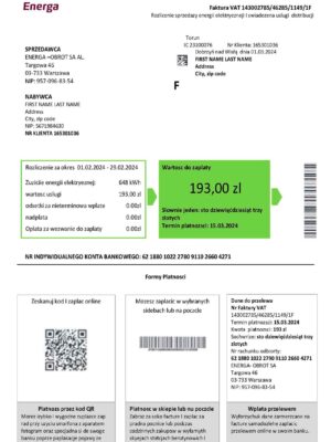 Editable {utility type} bill template – Poland Energa sample in PDF