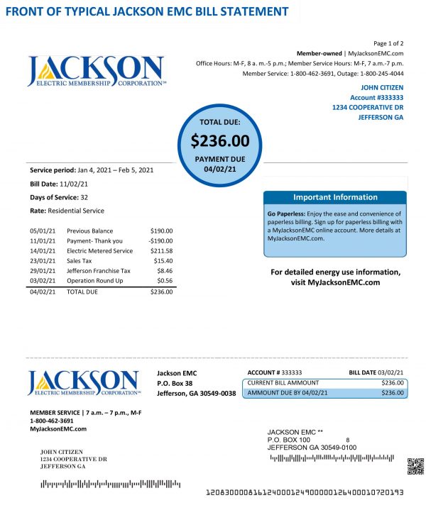 Georgia JACKSON EMC utility bill