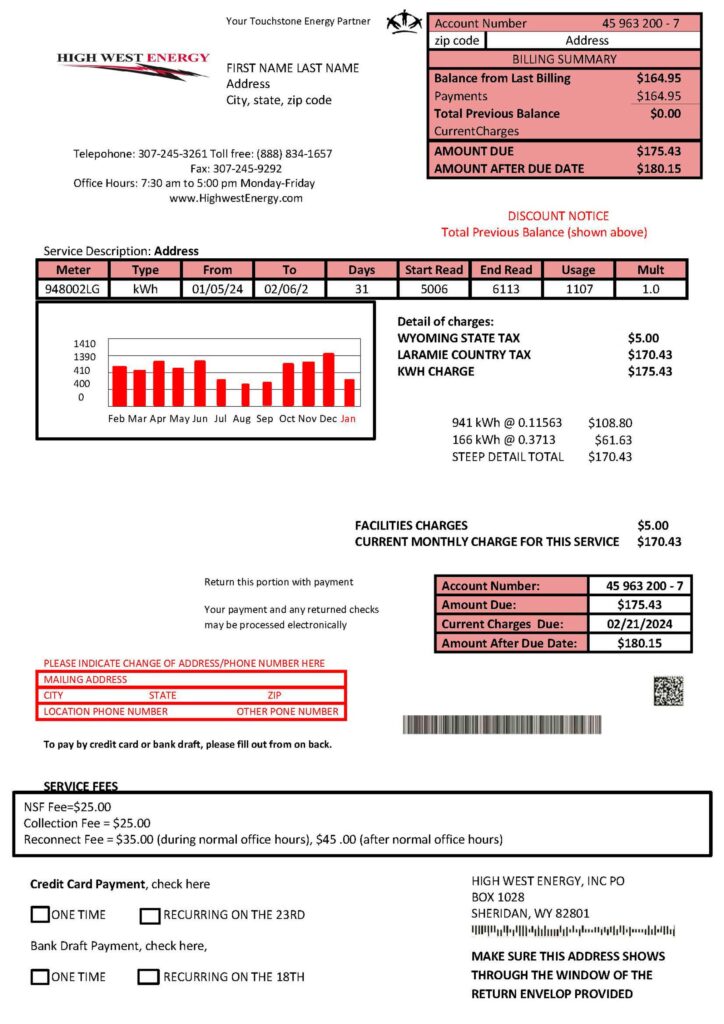 Wyoming utility bill template