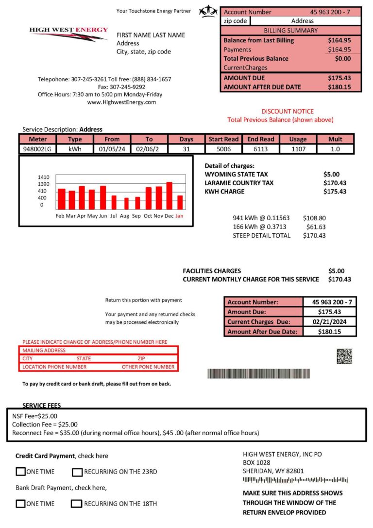 Wyoming utility bill template