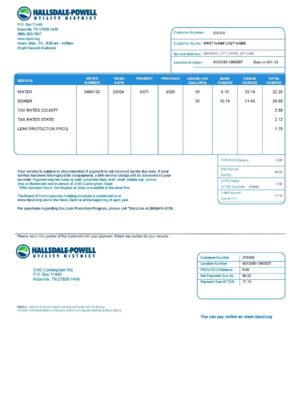 Tennesse utility bill template