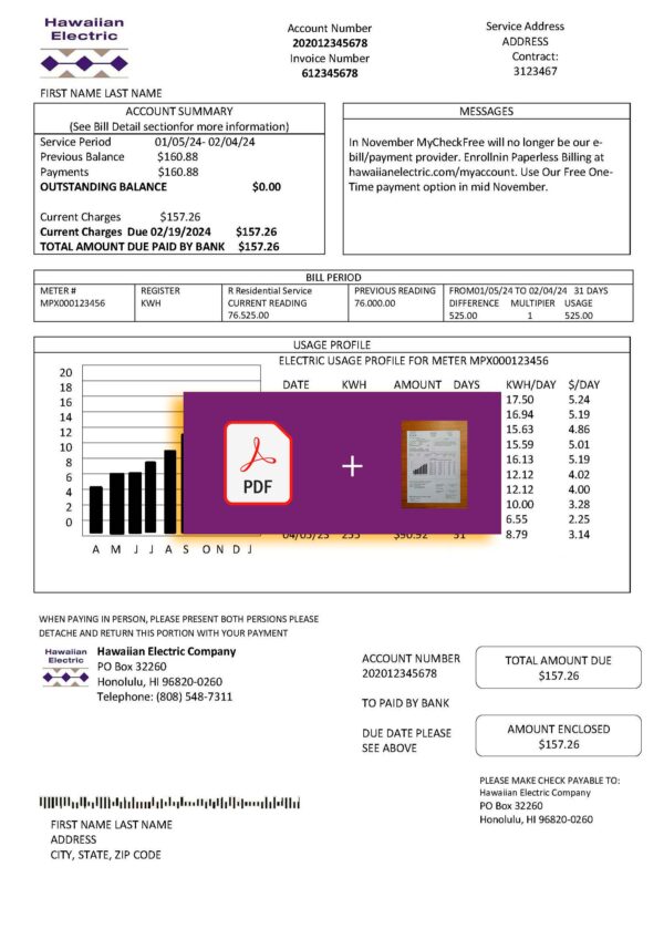 Hawaii fake utility bill for proof of address