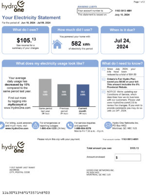 Canada utility bill