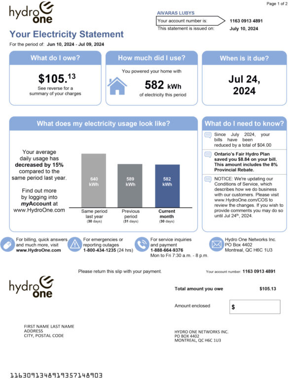 Canada utility bill