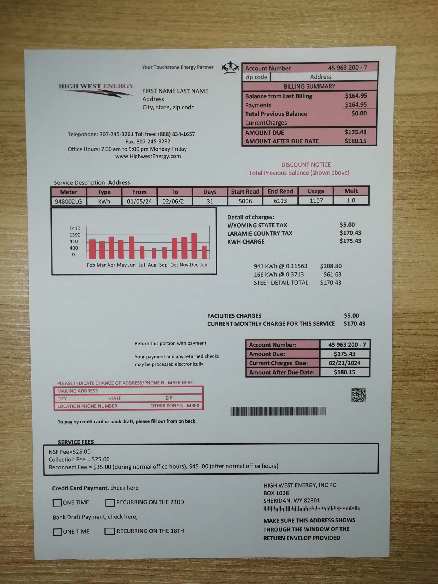 Wyoming Fake utility bill template