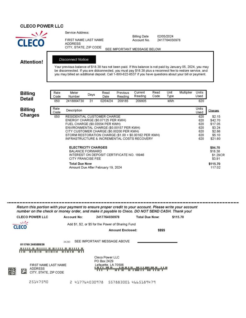 Louisiana fake utility bill