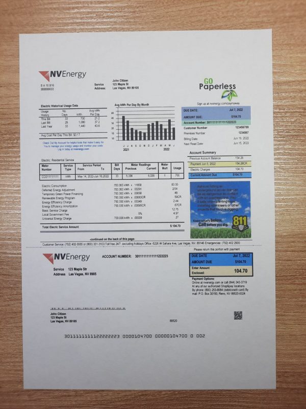 NV Energy utility bill