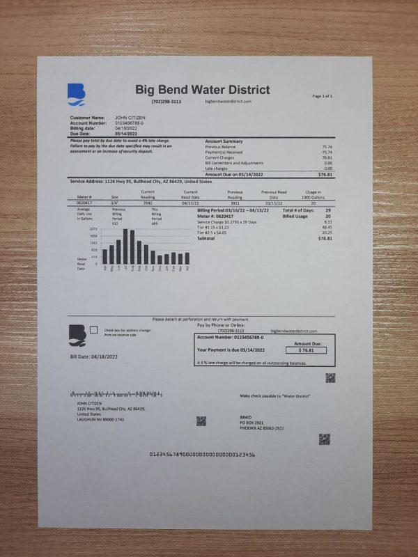 Nevada utility bill template