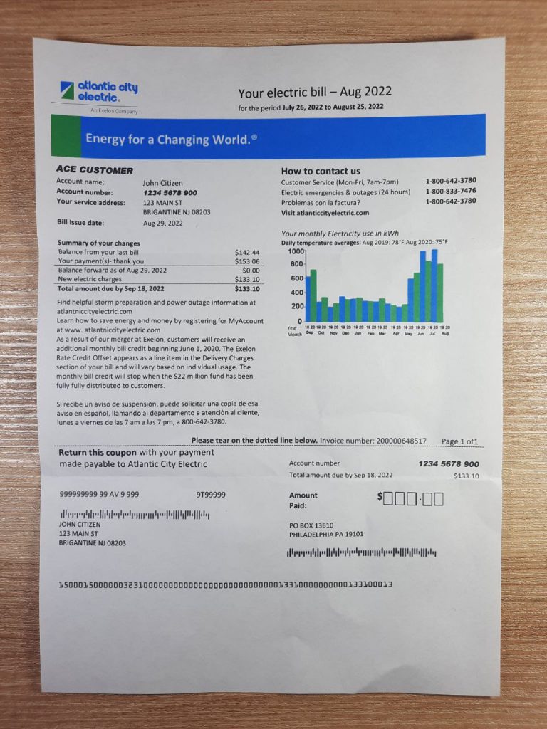 New Jersey Fake utility bill template