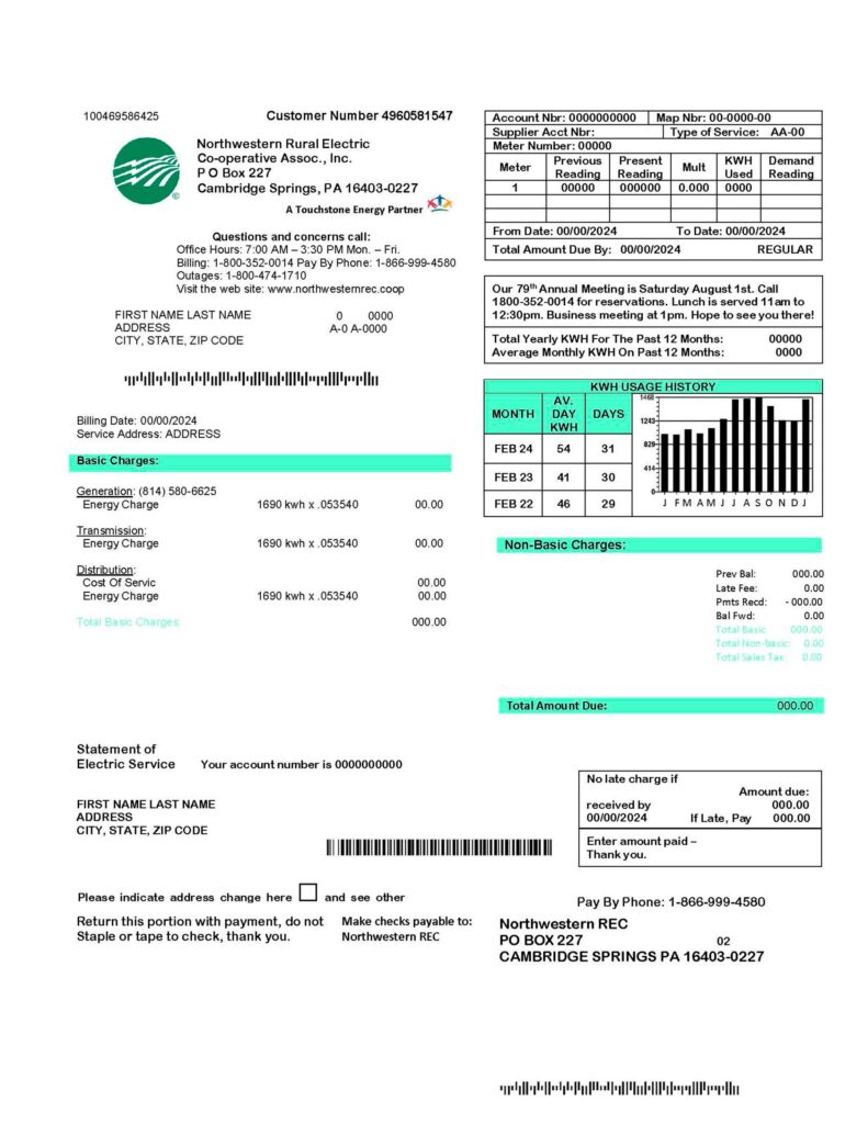 Pennsylvania utility bill template