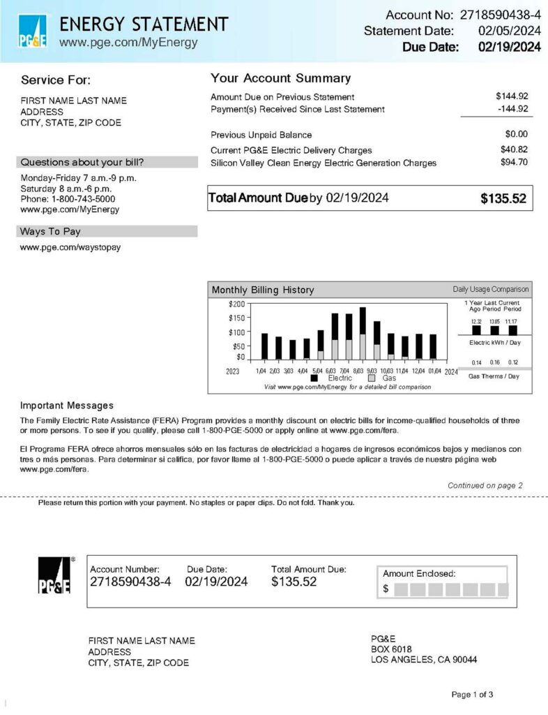 california utility bill template