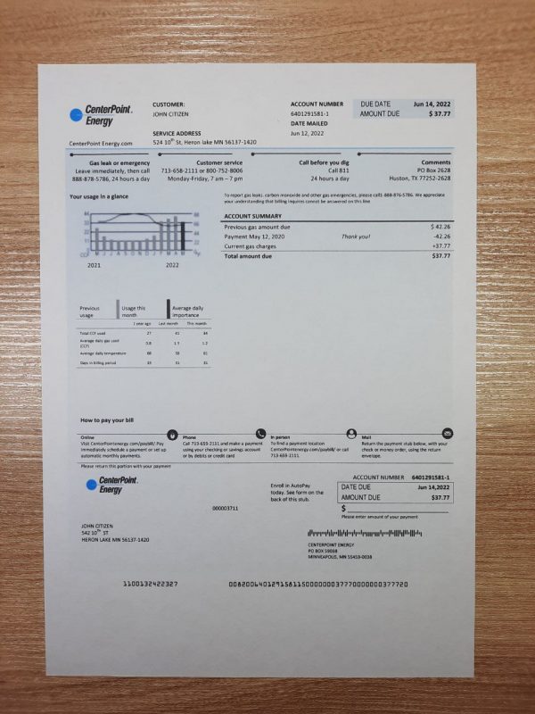 Texas Fake utility bill template