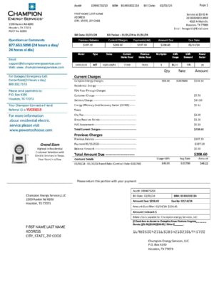 Champion Energy Services utility bill maker