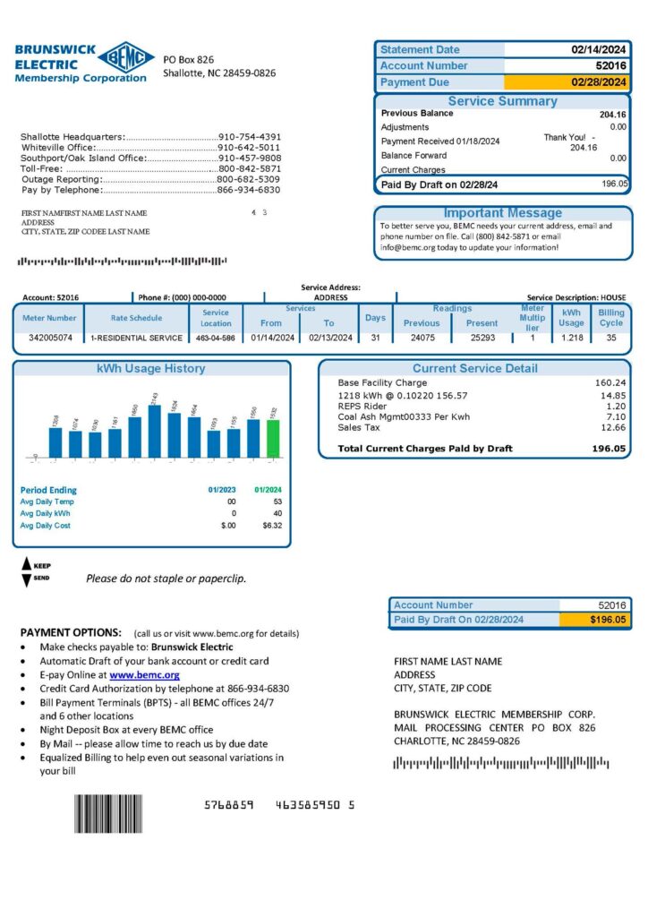 North Carolina utility bill