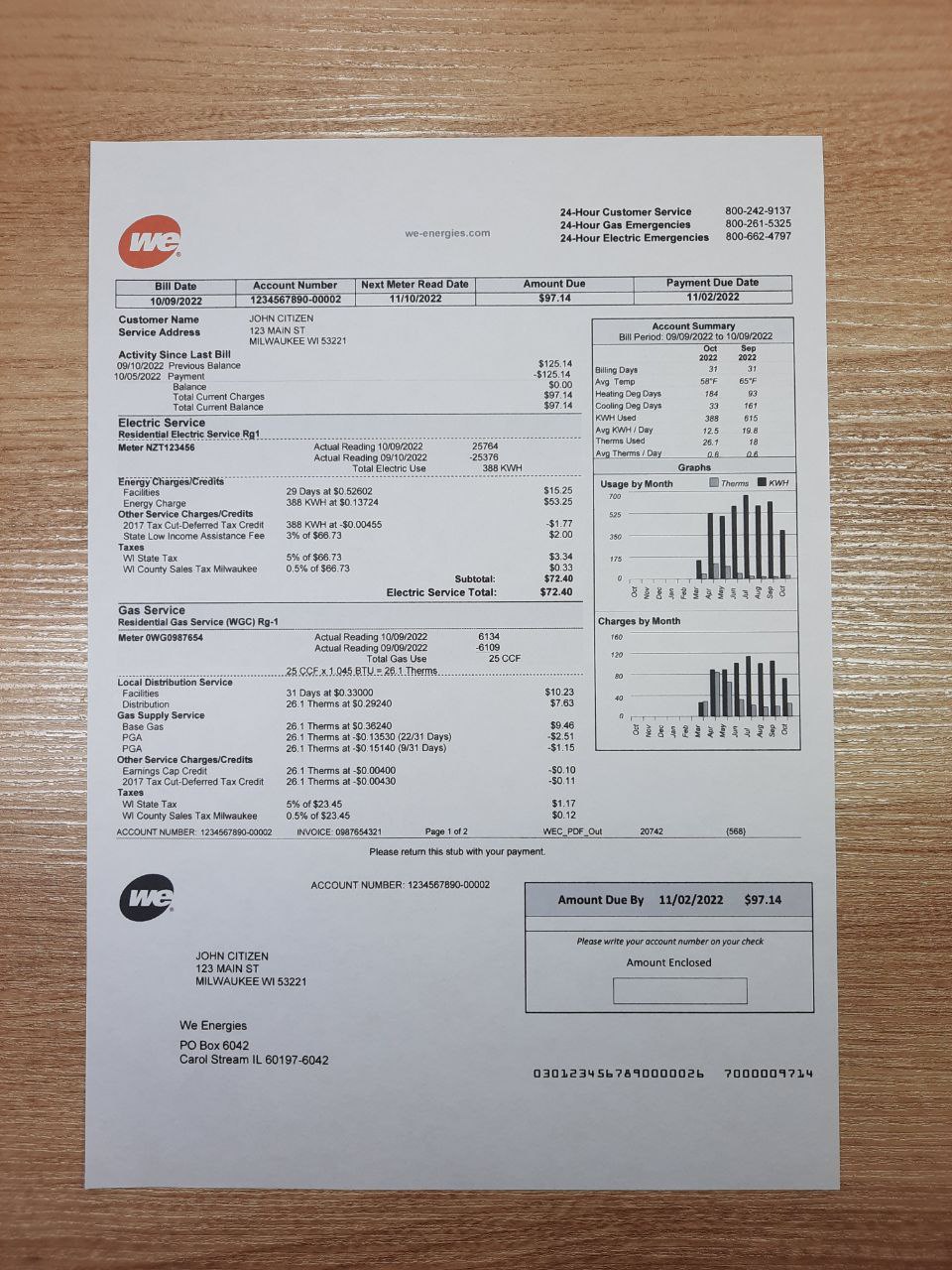 Wisconsin Fake utility bill template