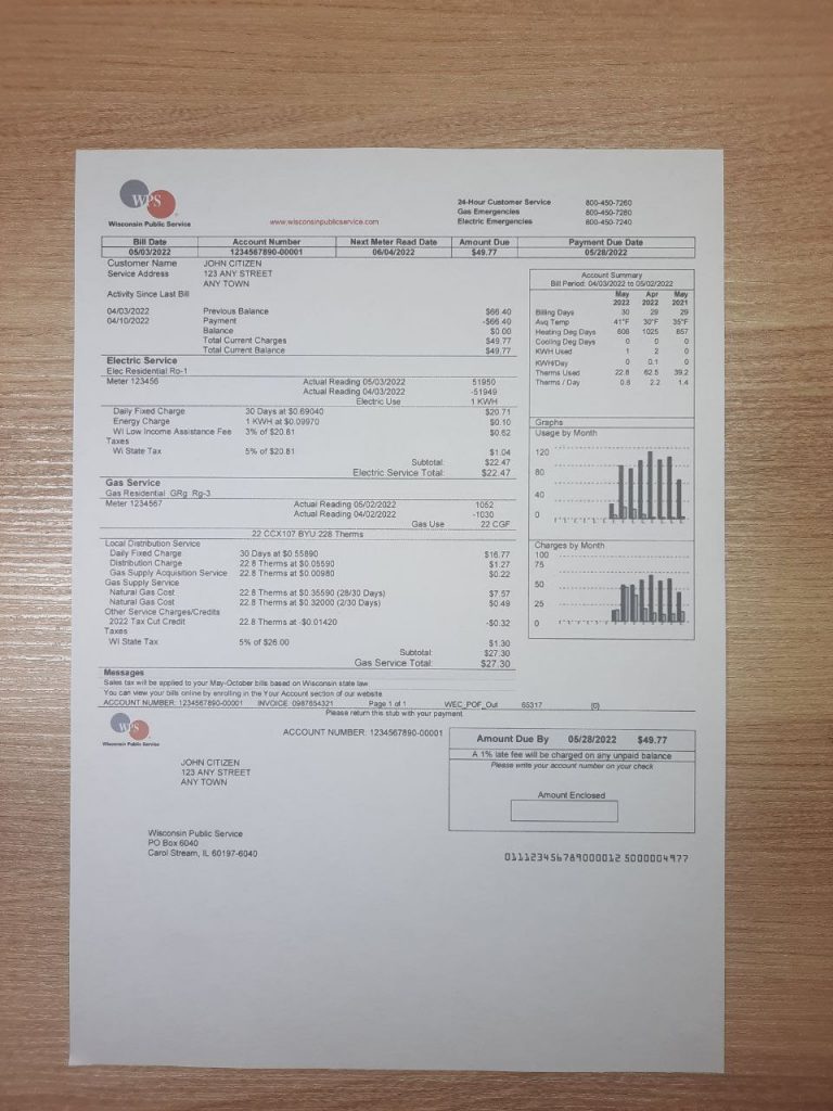 electricity utility bill