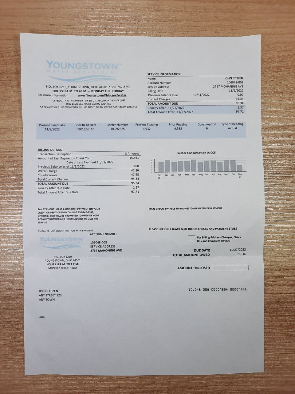 Ohio Fake utility bill template